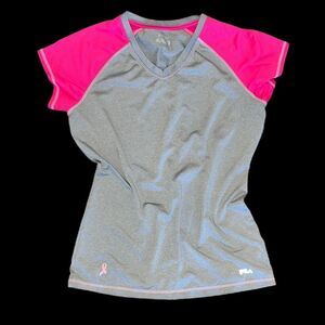 Fila Gray and Pink V-Neck Athletic Shirt